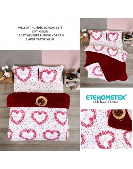 ETE HOMETEX ÇİFT KİŞİLİK LÜX WELSOFT YORGAN SETİ 195X215CM LOVE BORDO 8696474231946